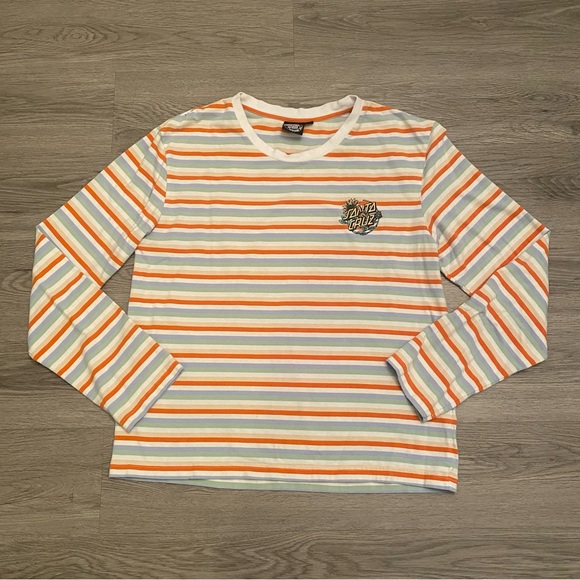 Santa Cruz Sunflower Dot Orange & White Stripe Long Sleeve T-Shirt Size M - Picture 3 of 9